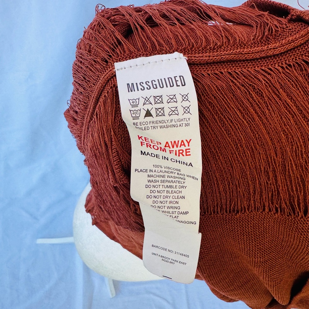 Missguided Rust-Brown Mini Dress with Ripped Texture Cuts. - Picture 7 of 7